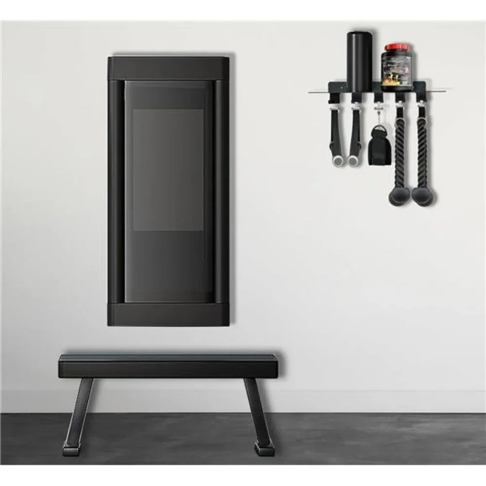 Wall Mounted Gym Shelf with Hooks Black Floating Storage Rack for Workout Gear